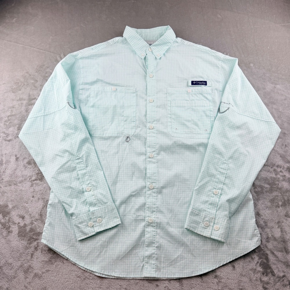 Columbia PFG Tamiami II Men's Medium Long Sleeve Fishing Shirt Mint Green Plaid